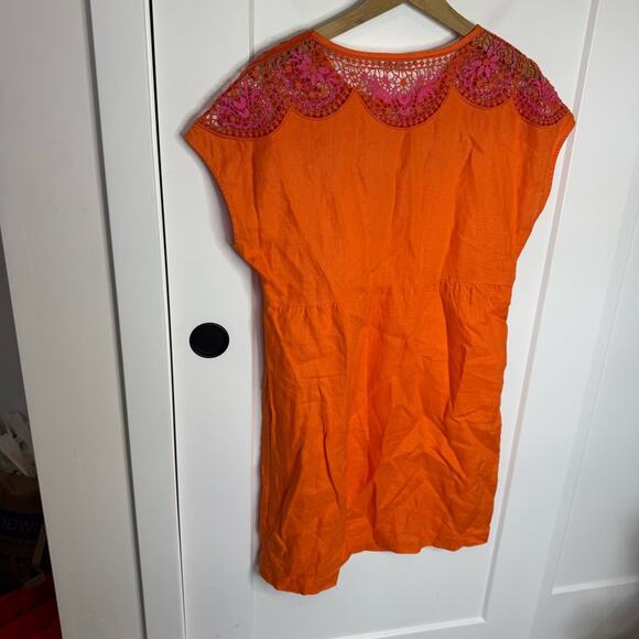 Boden Fleur Orange Pink 100% Linen Pockets Mini Dress Sundress Size 10 - Picture 6 of 7